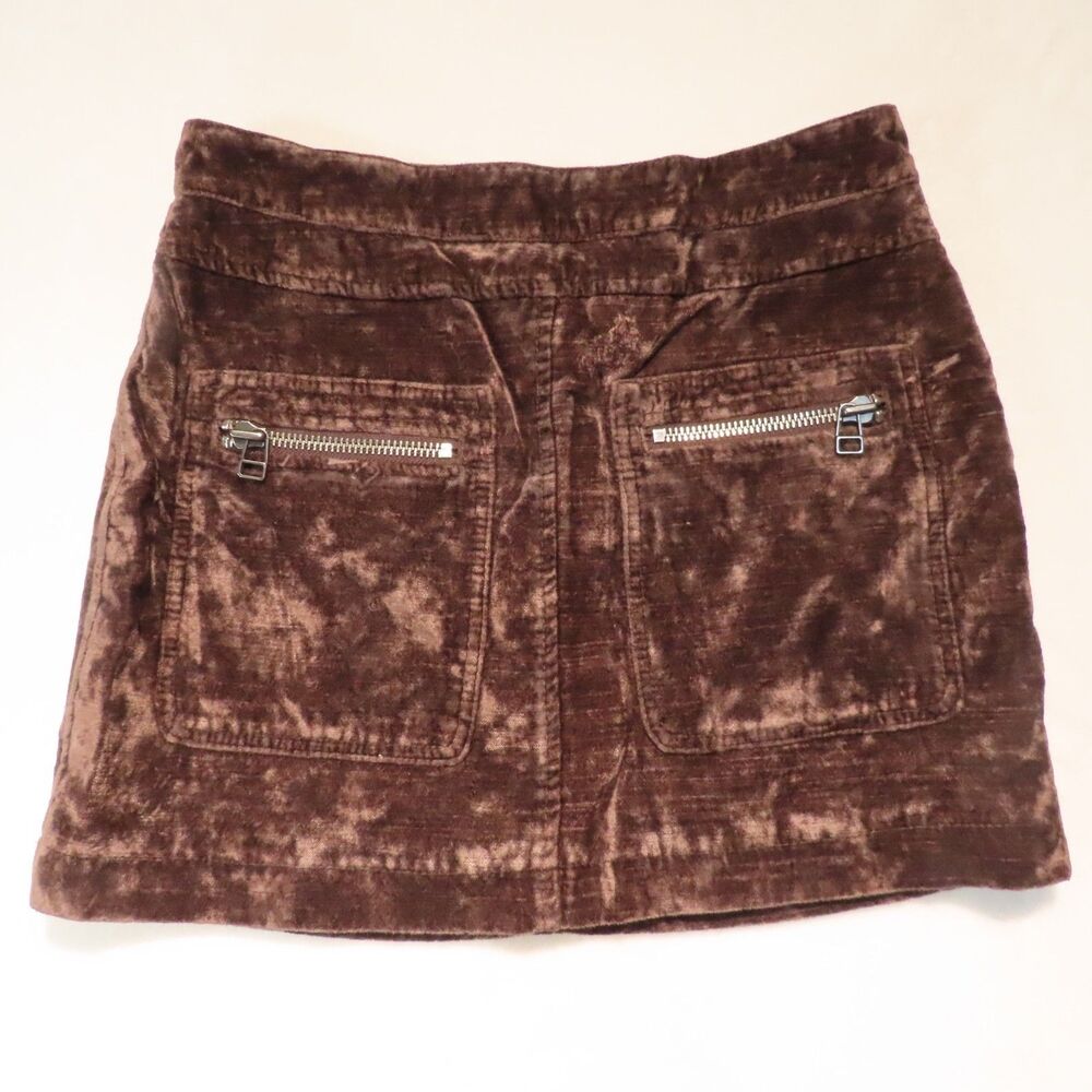 Free People Dust to Dush Crushed Velvet Pocketed Brown Mini Skirt Size 6 Boho